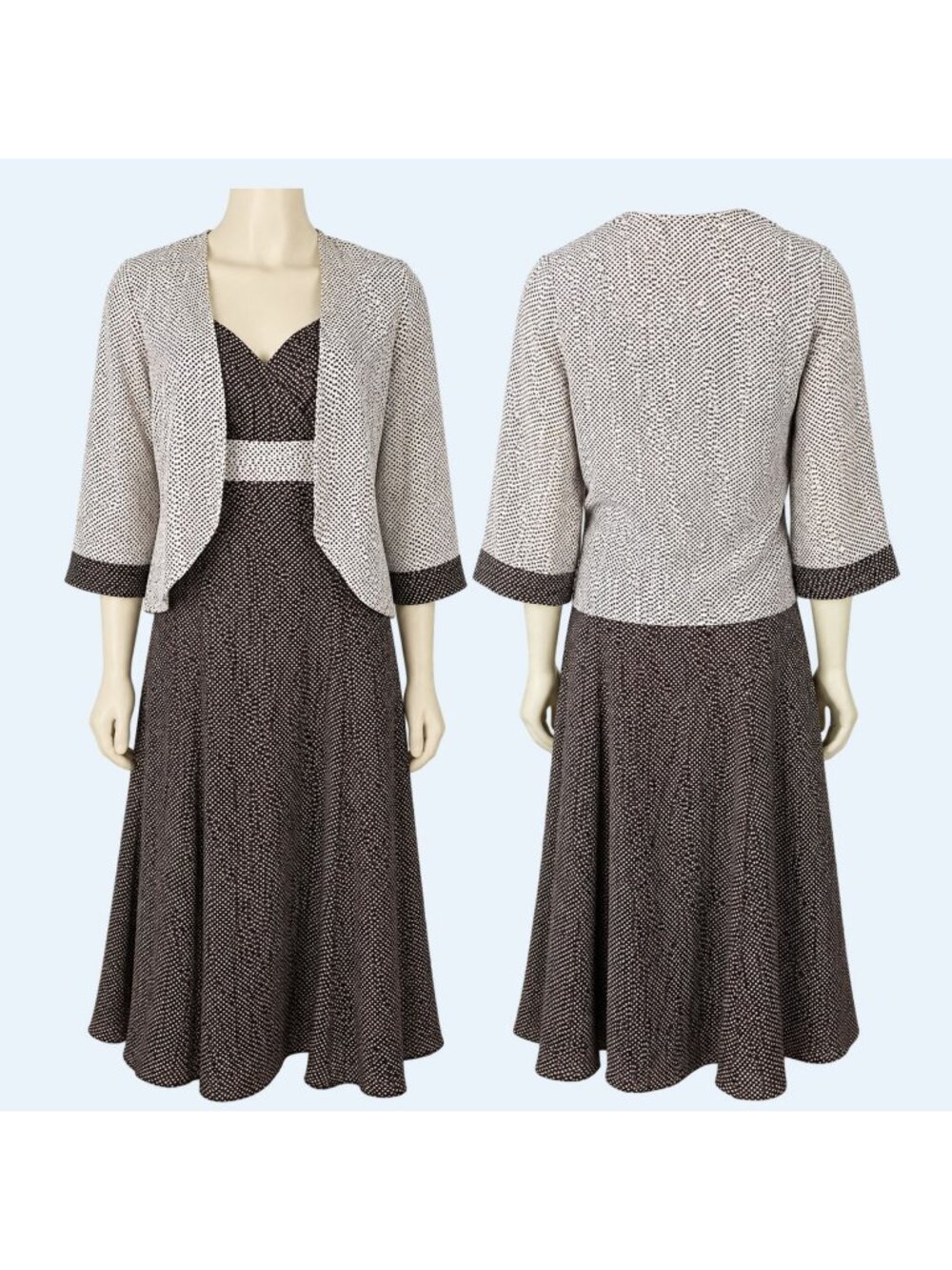 Jolibel Dress Set Womens 4 Polka Dot Brown White Midi Sheer Jacket Empire Waist